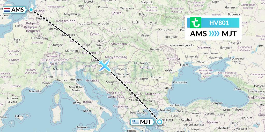 HV801 Transavia Flight Map: Amsterdam to Mytilene