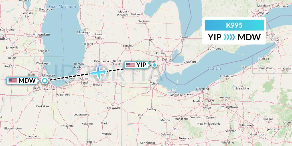 K995 Kalitta Charters Flight Map: Detroit to Chicago