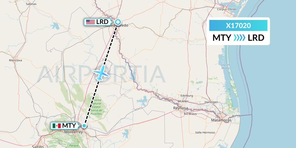 X17020 Nik Airways Flight Map: Monterrey to Laredo