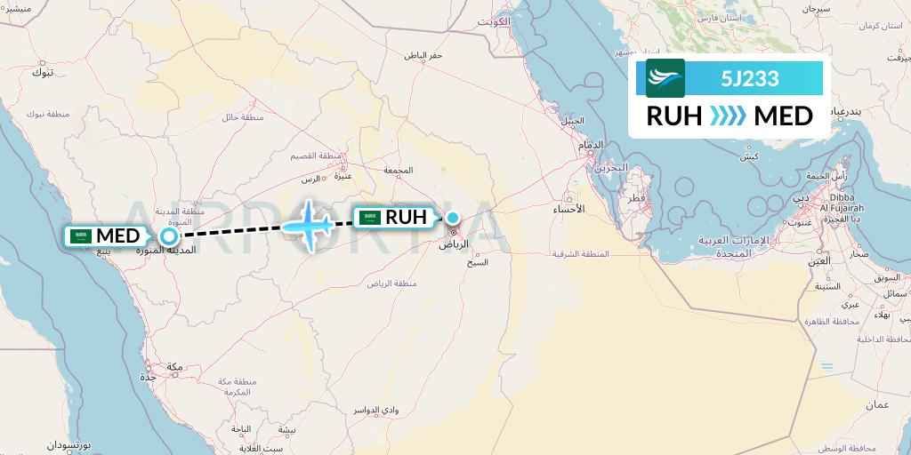 5J233 CEBU Pacific Air Flight Map: Riyadh to Medina