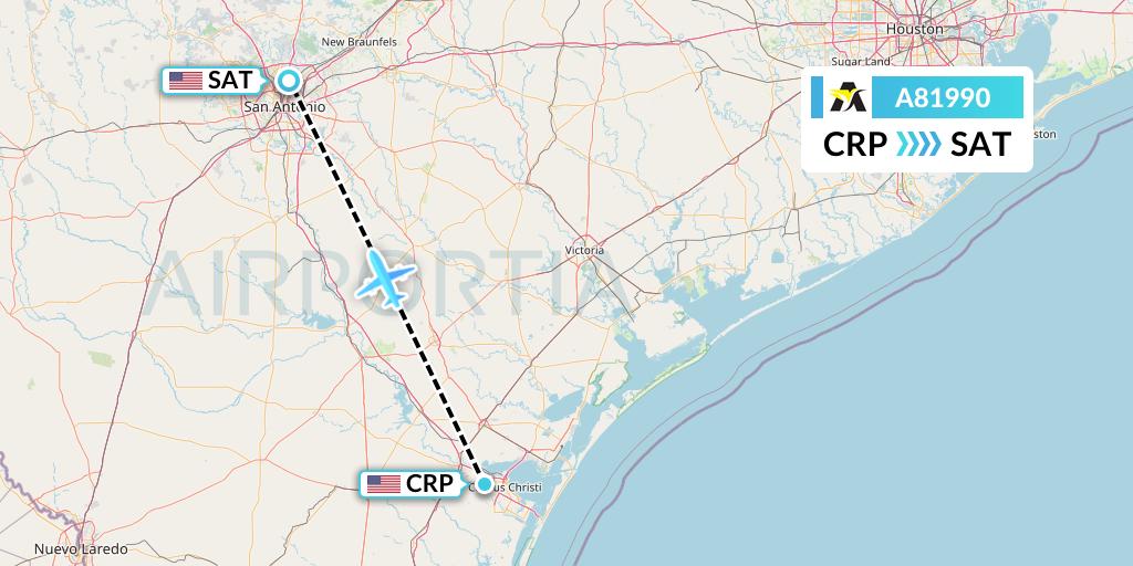 A81990 Aerolink Uganda Flight Map: Corpus Christi to San Antonio