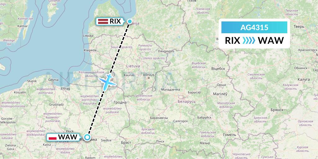 AG4315 Aruba Airlines Flight Map: Riga to Warsaw