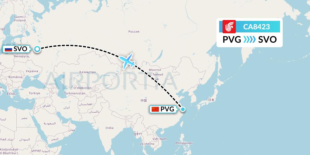 CA8423 Air China Flight Map: Shanghai to Moscow
