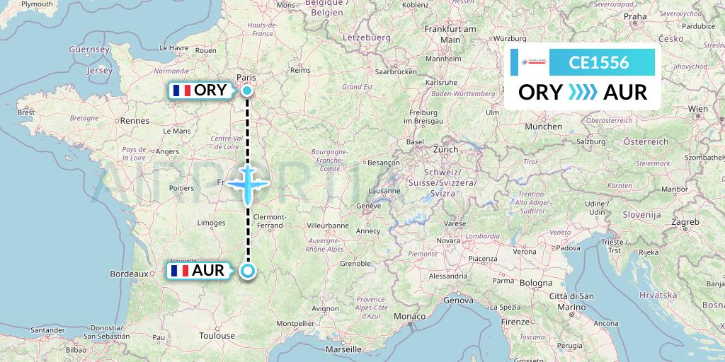 CE1556 Chalair Aviation Flight Map: Paris to Aurillac