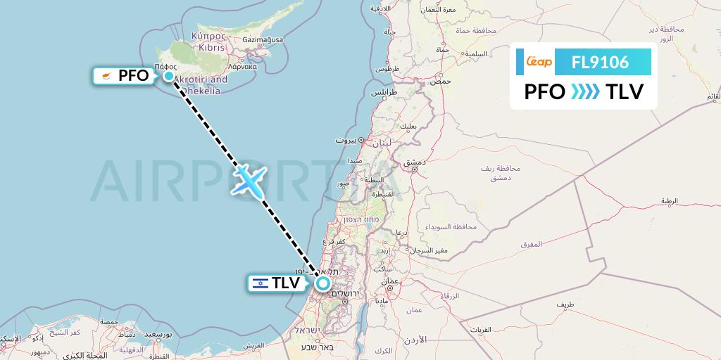 FL9106 AirTran Flight Map: Pafos to Tel Aviv