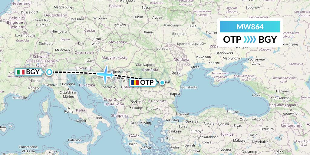 MW864 Mokulele Flight Service Flight Map: Bucharest to Milan