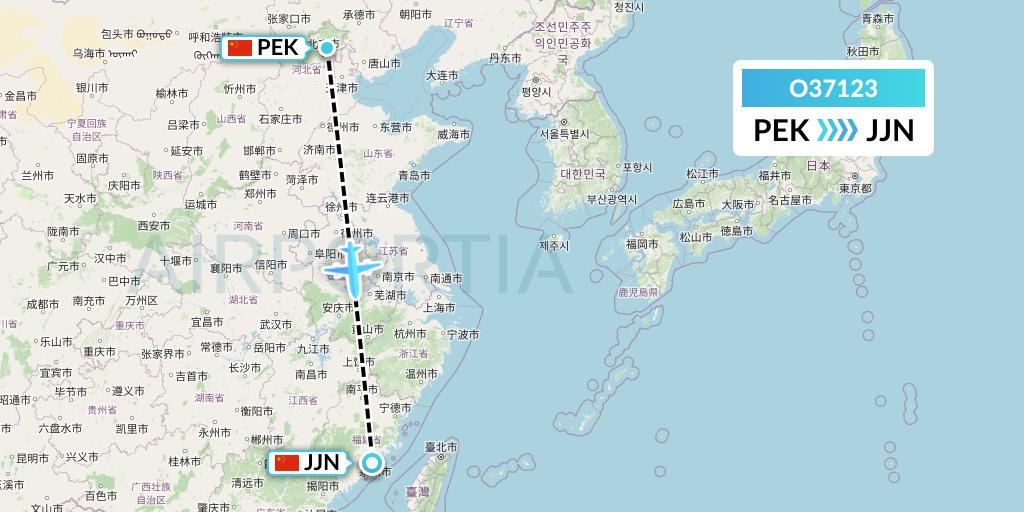 O37123 SF Airlines Flight Map: Beijing to Jinjiang