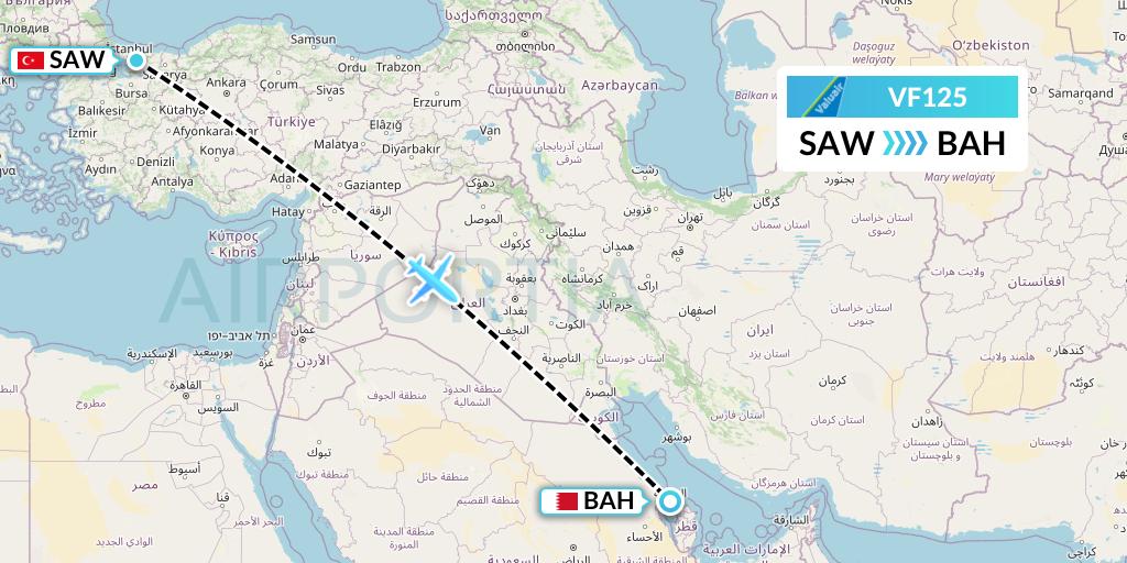 VF125 ValuAir Flight Map: Istanbul to Bahrain