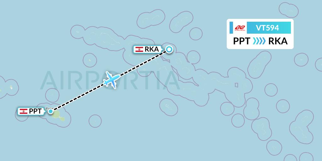 VT594 Air Tahiti Flight Map: Papeete to Aratika