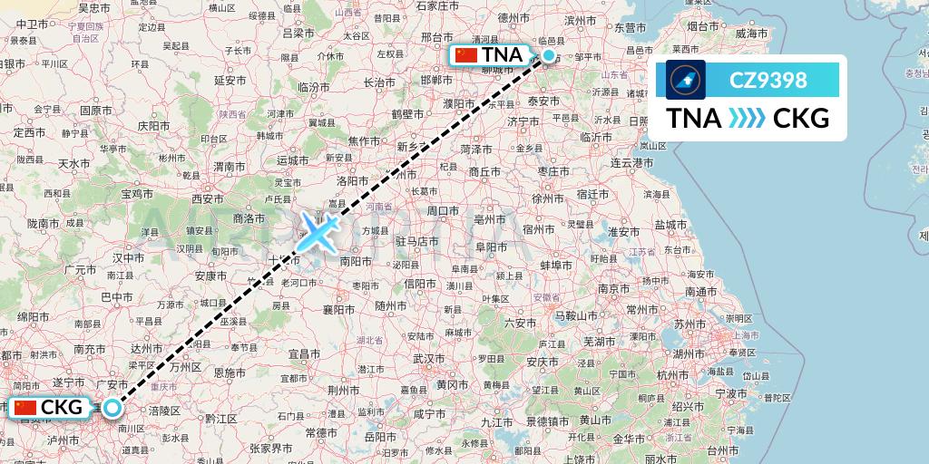CZ9398 China Southern Airlines Flight Map: Jinan to Chongqing