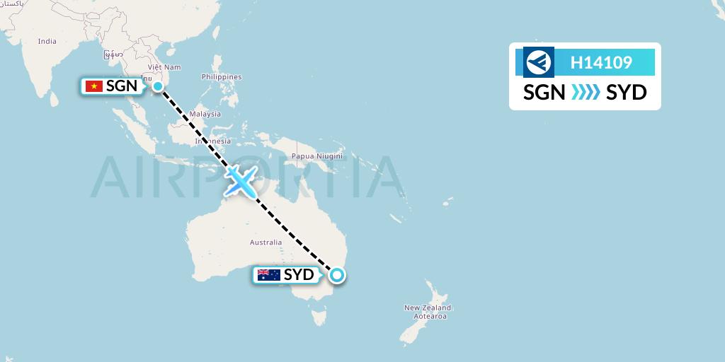 H14109 Hahn Air Systems Flight Map: Ho Chi Minh City to Sydney