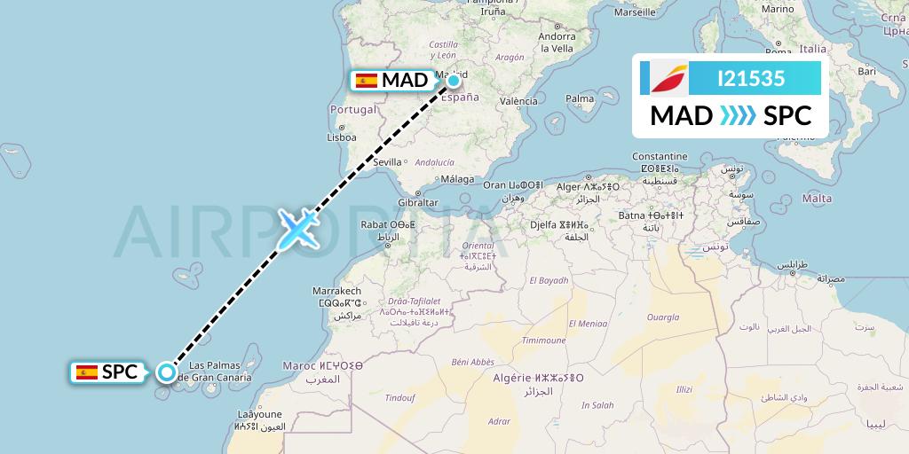 I21535 Iberia Express Flight Map: Madrid to La Palma