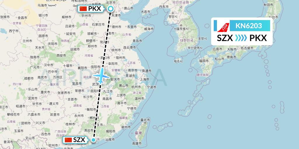 KN6203 China United Airlines Flight Map: Shenzhen to Beijing