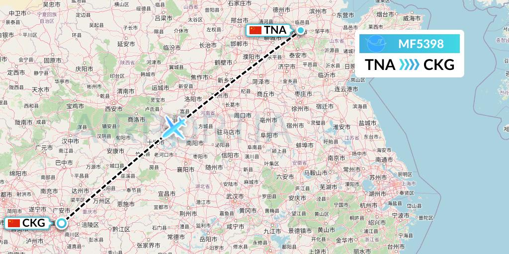 MF5398 Xiamen Airlines Flight Map: Jinan to Chongqing
