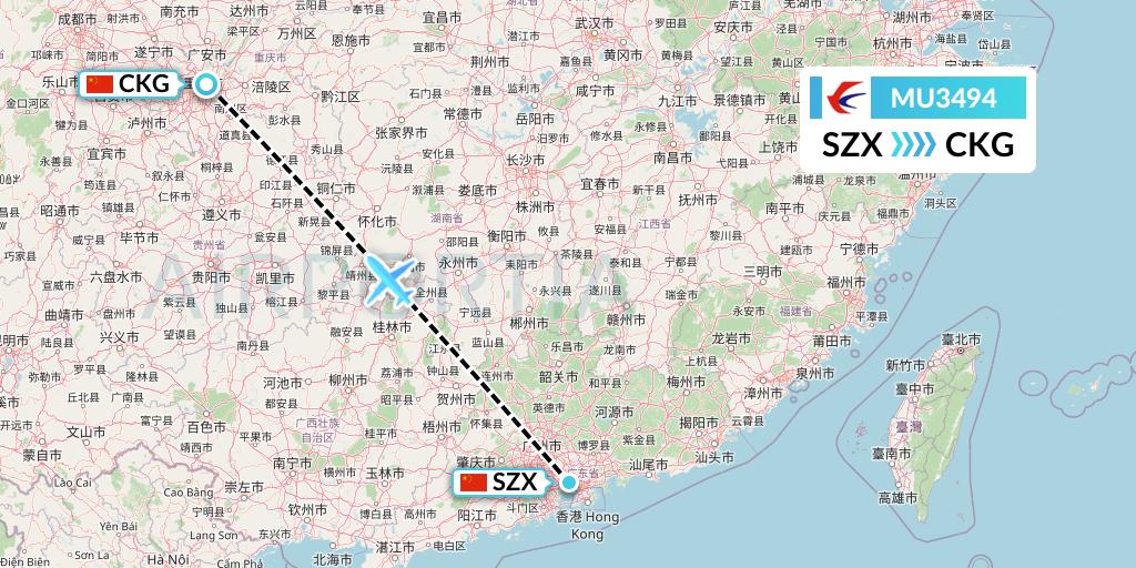 MU3494 China Eastern Airlines Flight Map: Shenzhen to Chongqing