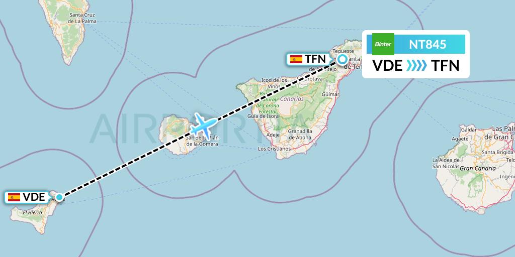 NT845 Binter Canarias Flight Map: El Hierro to Tenerife