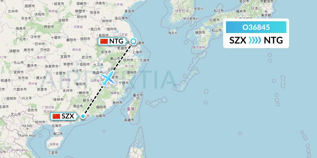 O36845 SF Airlines Flight Map: Shenzhen to Nantong