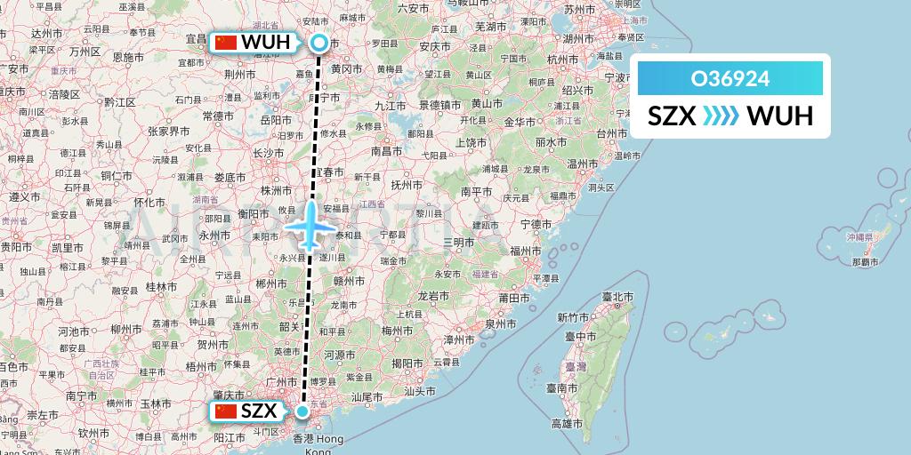 O36924 SF Airlines Flight Map: Shenzhen to Wuhan