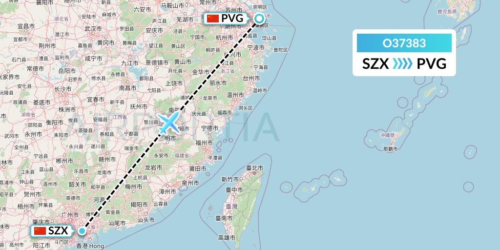 O37383 SF Airlines Flight Map: Shenzhen to Shanghai