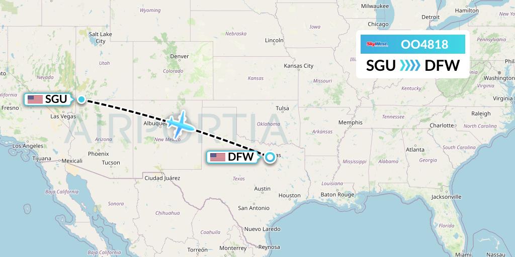 OO4818 SkyWest Airlines Flight Map: St. George to Dallas