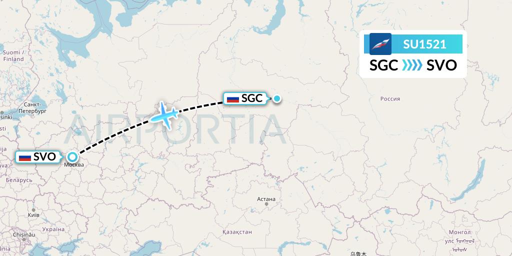 SU1521 Aeroflot Flight Map: Surgut to Moscow