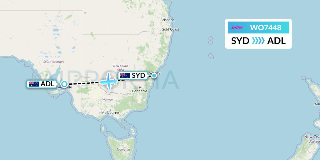 WO7448 Swoop Flight Map: Sydney to Adelaide