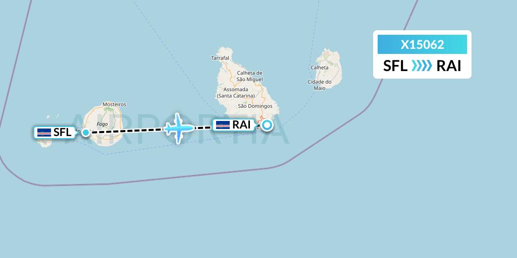 X15062 Nik Airways Flight Map: Sao Filipe to Praia