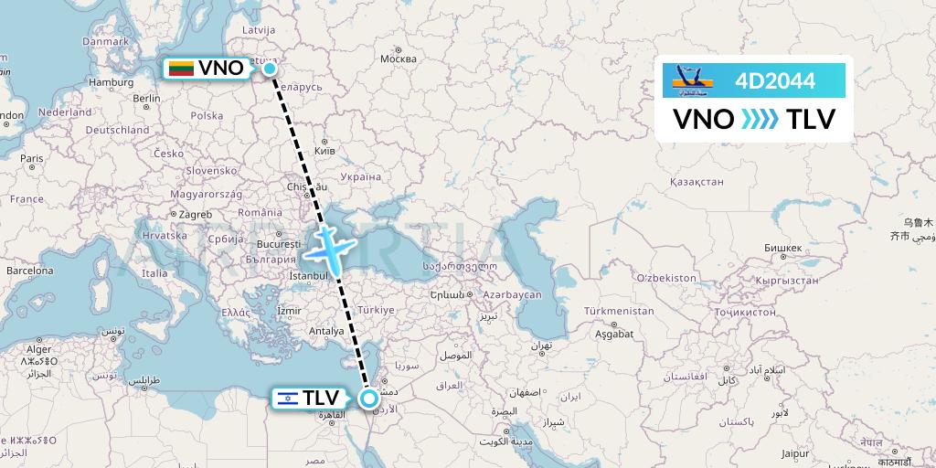 4D2044 Air Sinai Flight Map: Vilnius to Tel Aviv