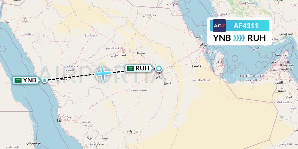 AF4311 Air France Flight Map: Yanbu to Riyadh