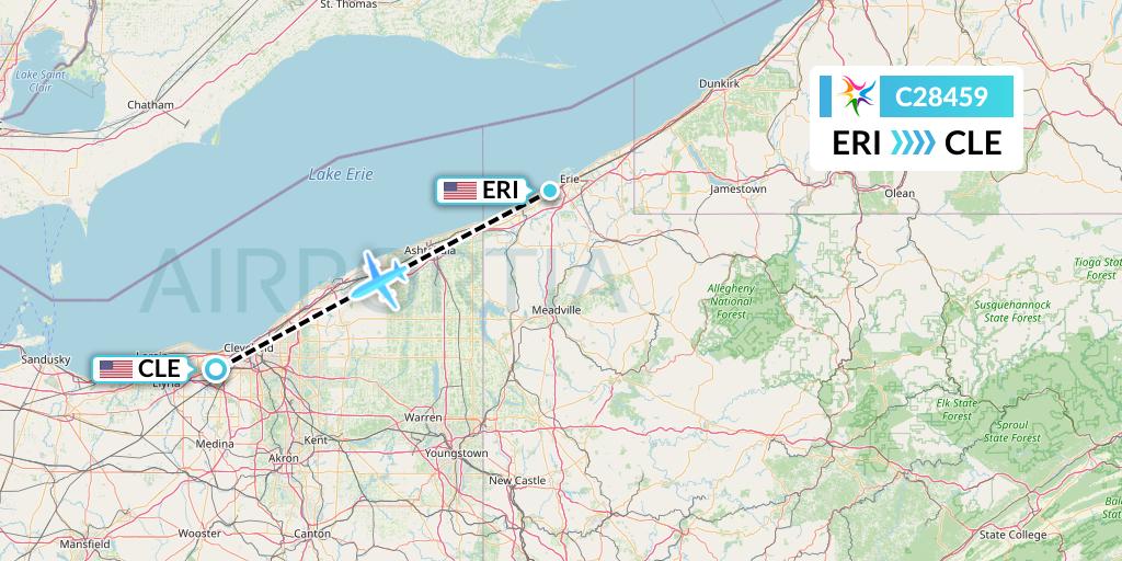C28459 Ceiba Intercontinental Flight Map: Erie to Cleveland