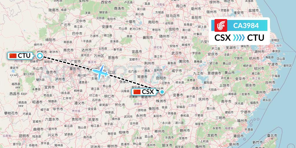 CA3984 Air China Flight Map: Changsha to Chengdu