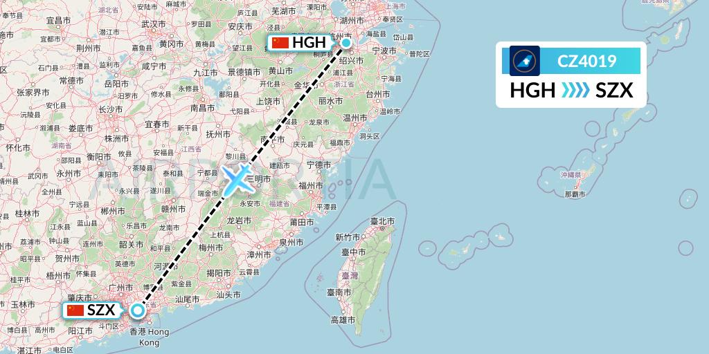 CZ4019 China Southern Airlines Flight Map: Hangzhou to Shenzhen