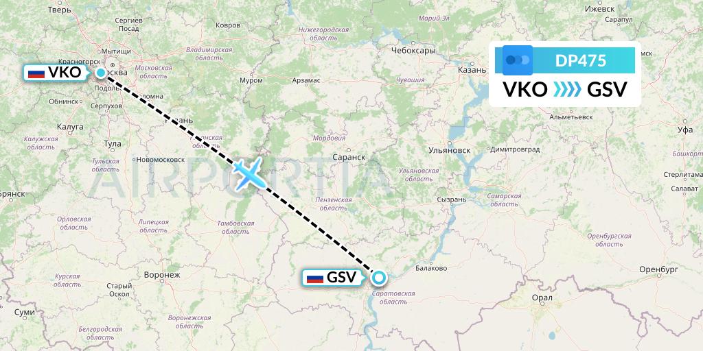 DP475 Pobeda Flight Map: Moscow to Saratov