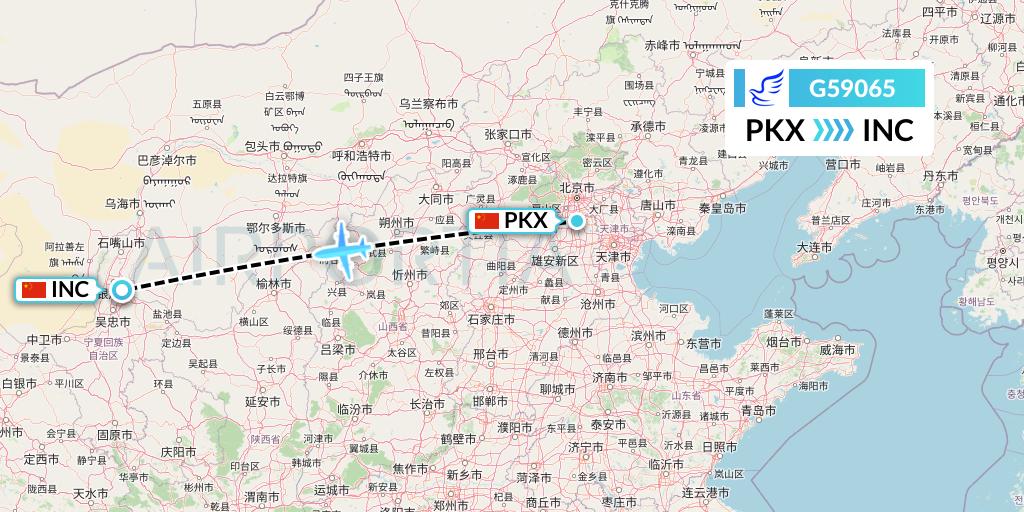 G59065 China Express Airlines Flight Map: Beijing to Yinchuan
