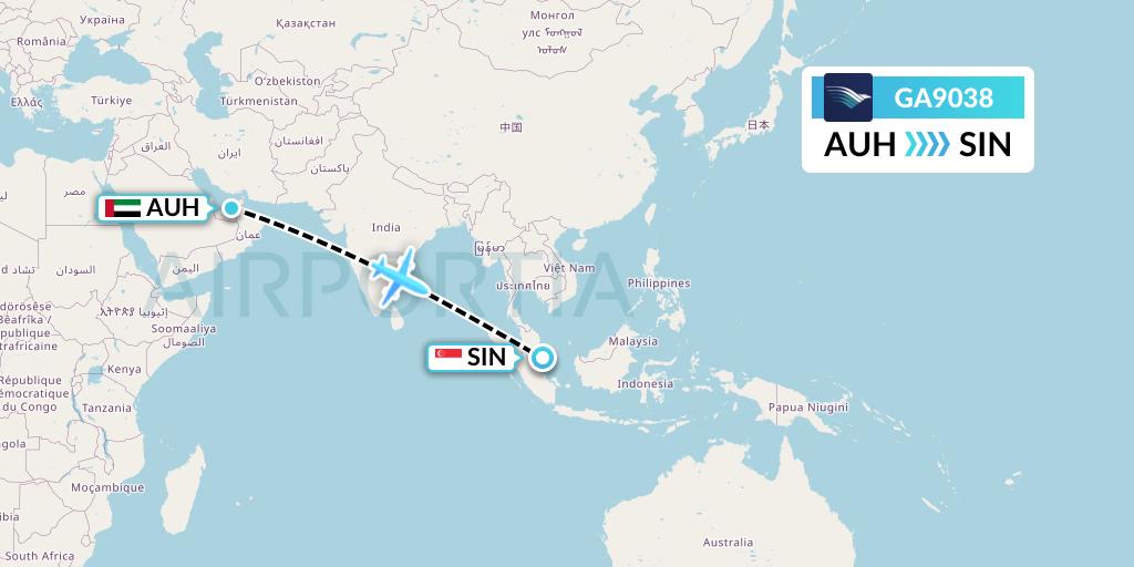 GA9038 Garuda Indonesia Flight Map: Abu Dhabi to Singapore