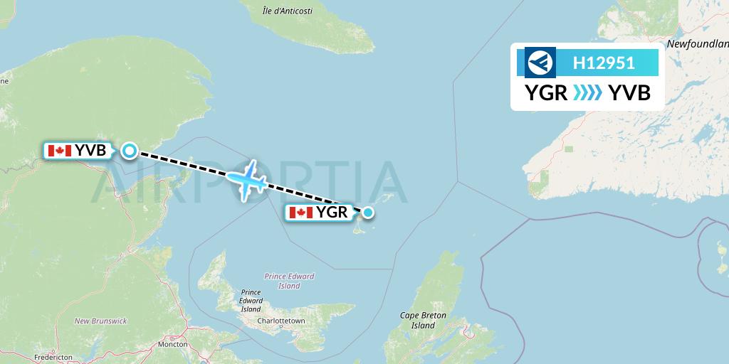 H12951 Hahn Air Systems Flight Map: Iles-de-la-Madeleine to Bonaventure