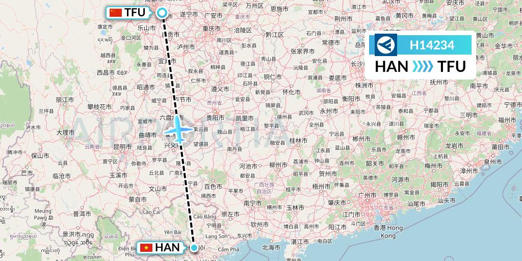 H14234 Hahn Air Systems Flight Map: Hanoi to Chengdu