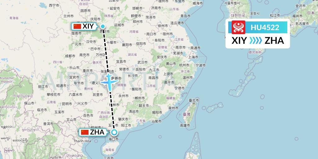 HU4522 Hainan Airlines Flight Map: Xi'an to Zhanjiang