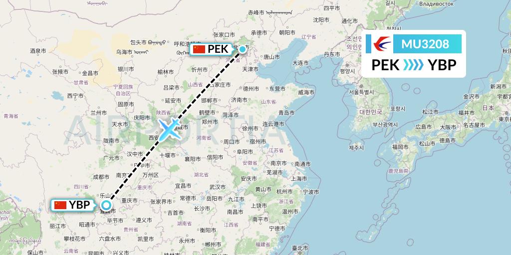 MU3208 China Eastern Airlines Flight Map: Beijing to Yibin