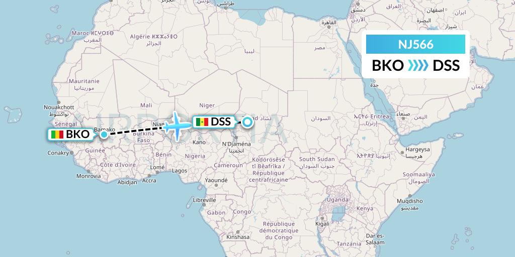 NJ566 Ghadames Air Transport Flight Map: Bamako to Dakar