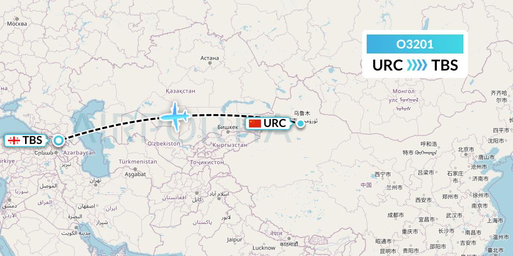 O3201 SF Airlines Flight Map: Urumqi to Tbilisi
