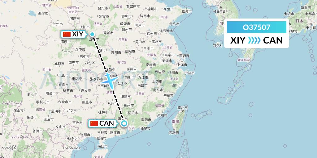 O37507 SF Airlines Flight Map: Xi'an to Guangzhou