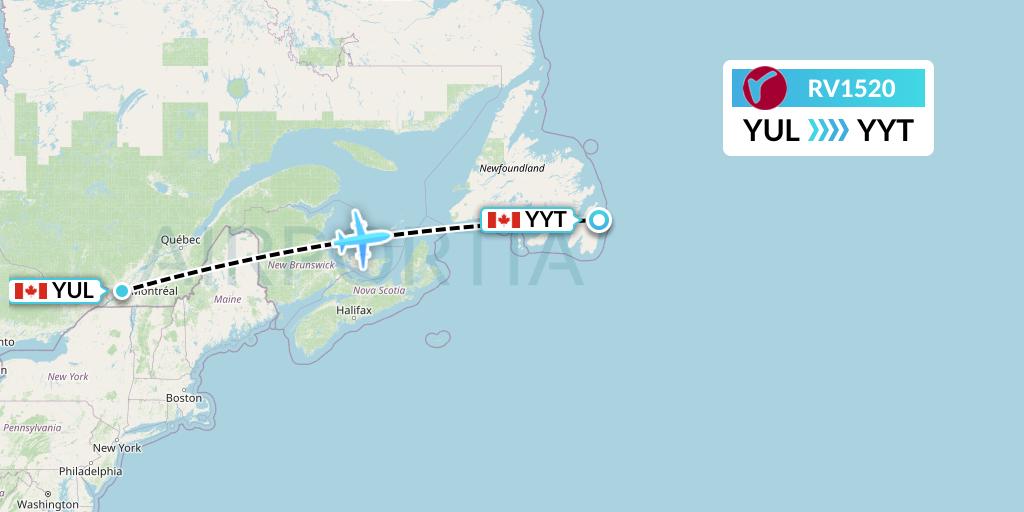 RV1520 Air Canada Rouge Flight Map: Montreal to St. John's