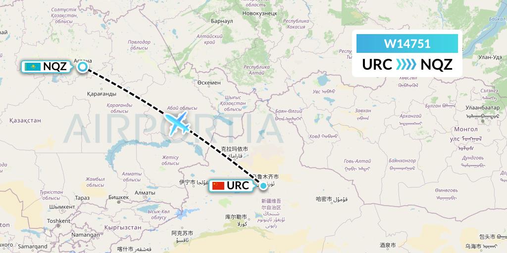 W14751 World Ticket Ltd Flight Map: Urumqi to Astana