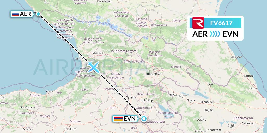 FV6617 Rossiya Flight Map: Sochi to Yerevan
