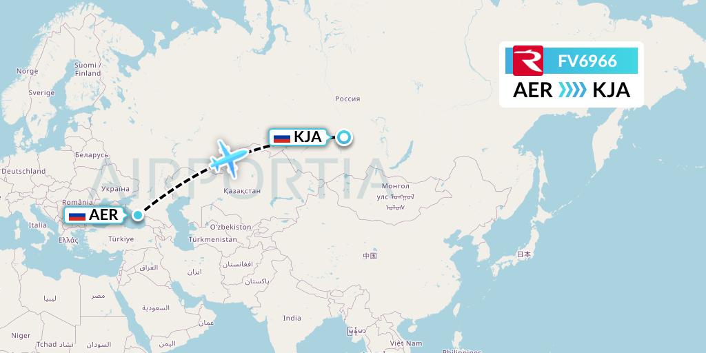 FV6966 Rossiya Flight Map: Sochi to Krasnoyarsk