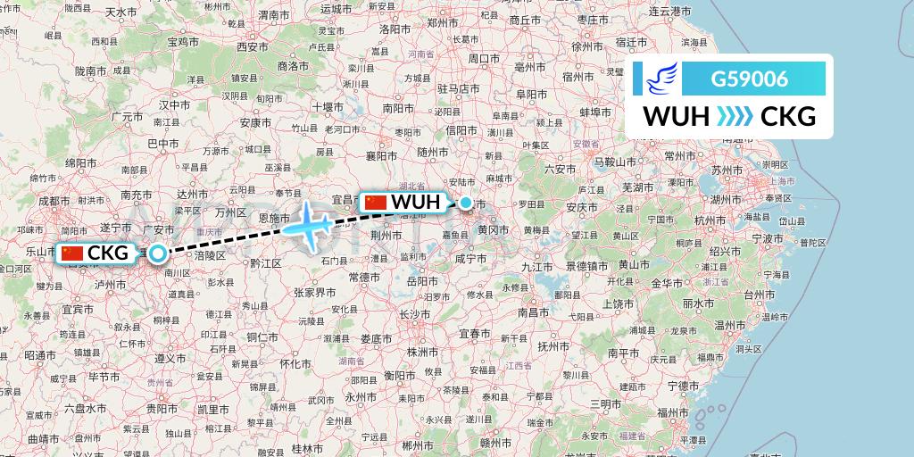 G59006 China Express Airlines Flight Map: Wuhan to Chongqing