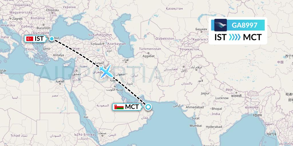 GA8997 Garuda Indonesia Flight Map: Istanbul to Muscat