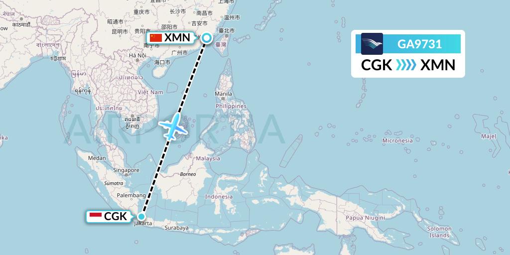GA9731 Garuda Indonesia Flight Map: Jakarta to Xiamen
