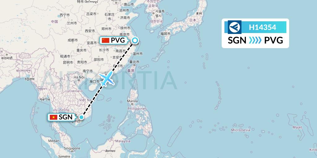 H14354 Hahn Air Systems Flight Map: Ho Chi Minh City to Shanghai